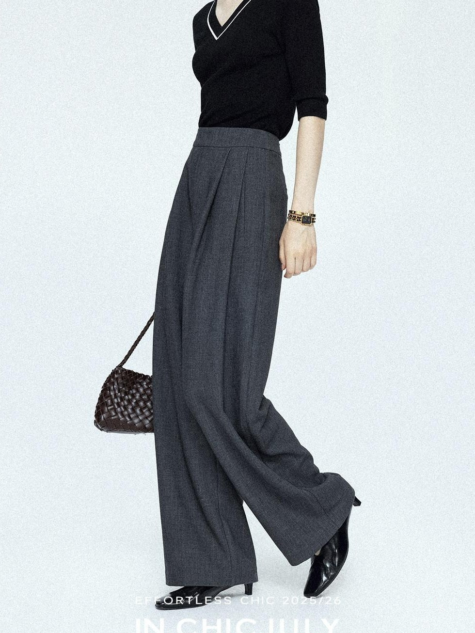 chicjuly Tailored Tapered Non Iron High Waist Women's Wool Lyocell Blend Wide-leg Pants