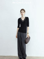 chicjuly Tailored Tapered Non Iron High Waist Women's Wool Lyocell Blend Wide-leg Pants