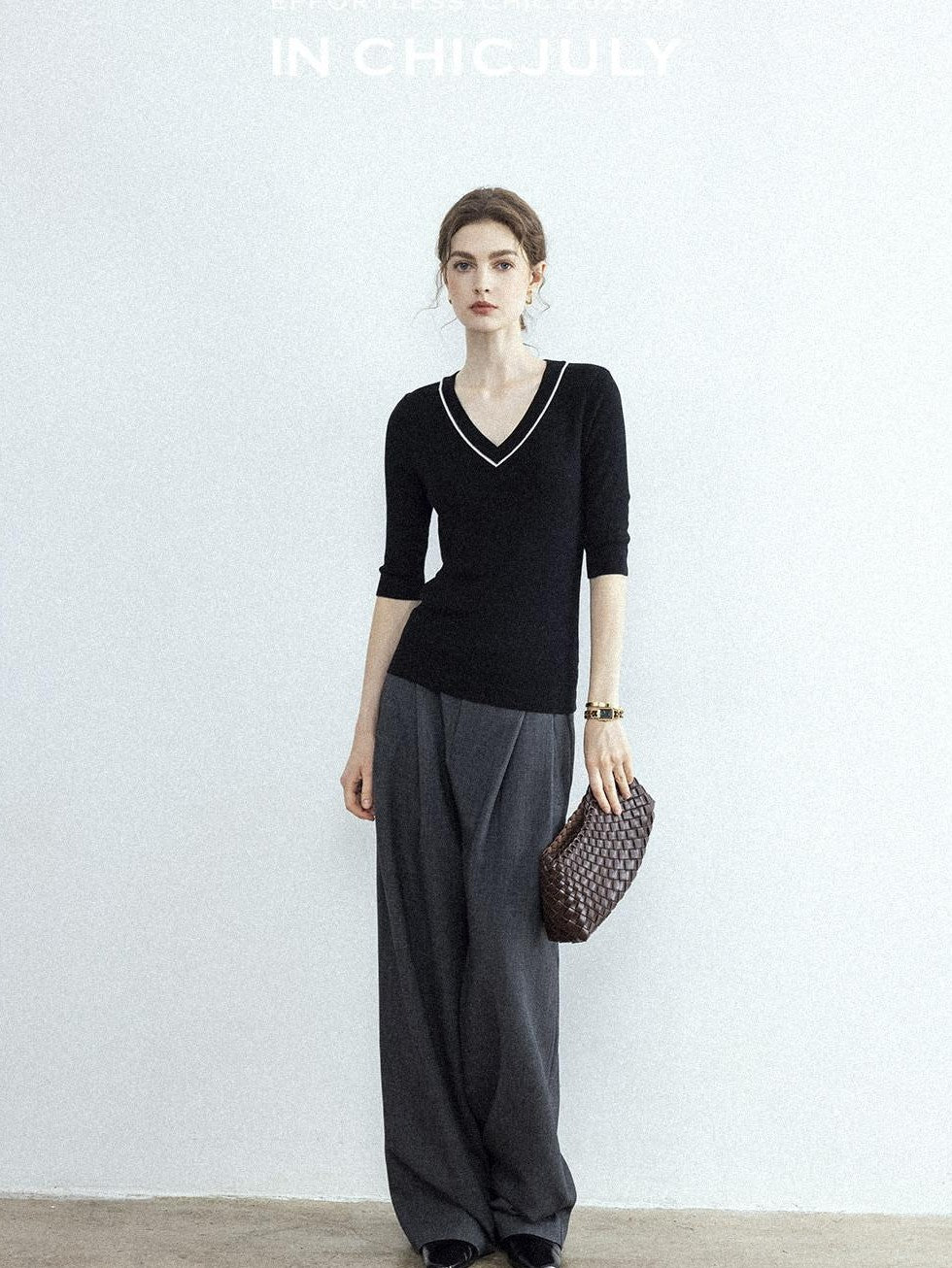 chicjuly Tailored Tapered Non Iron High Waist Women's Wool Lyocell Blend Wide-leg Pants