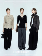 chicjuly Tailored Tapered Non Iron High Waist Women's Wool Lyocell Blend Wide-leg Pants