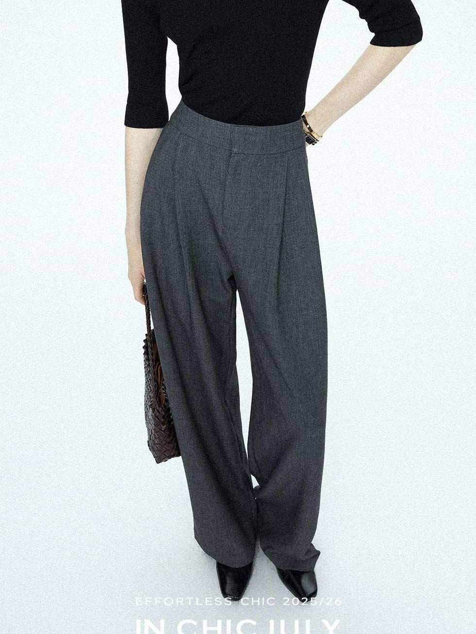 chicjuly Tailored Tapered Non Iron High Waist Women's Wool Lyocell Blend Wide-leg Pants