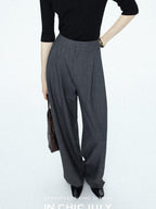 chicjuly Tailored Tapered Non Iron High Waist Women's Wool Lyocell Blend Wide-leg Pants
