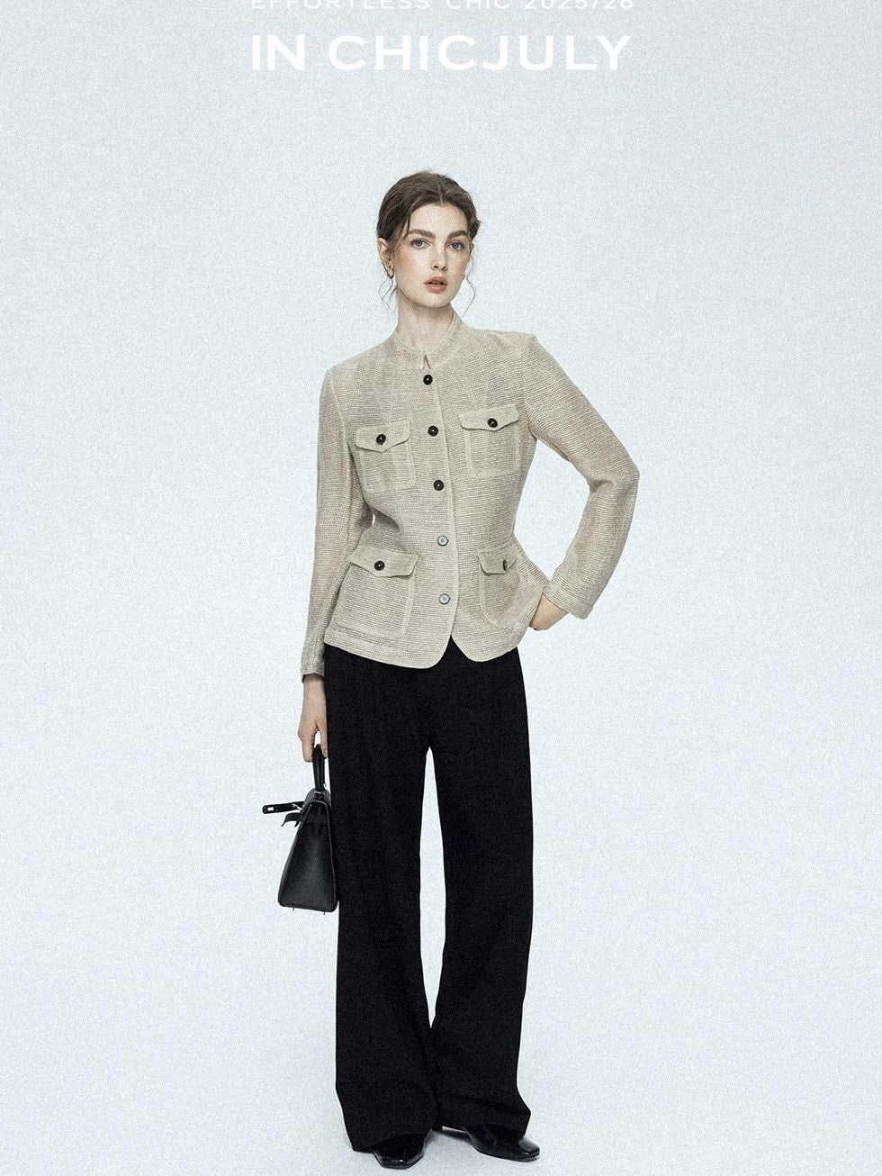 chicjuly Tailored Tapered Non Iron High Waist Women's Wool Lyocell Blend Wide-leg Pants