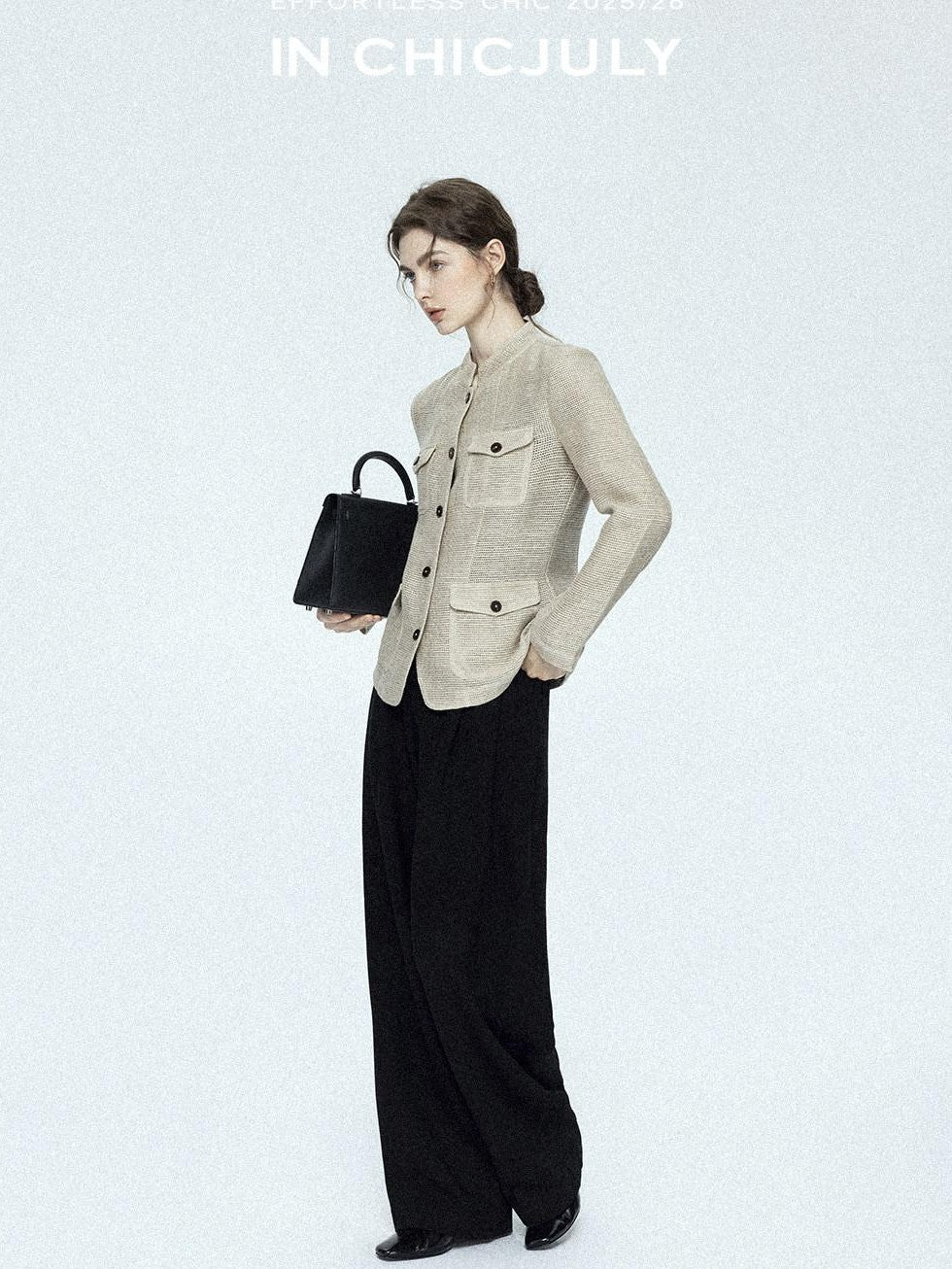 chicjuly Tailored Tapered Non Iron High Waist Women's Wool Lyocell Blend Wide-leg Pants