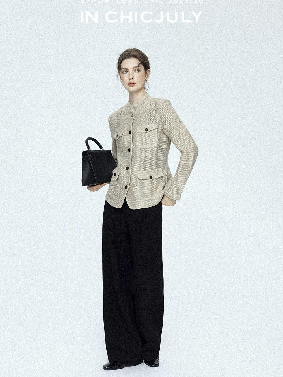 chicjuly Tailored Tapered Non Iron High Waist Women's Wool Lyocell Blend Wide-leg Pants