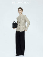 chicjuly Tailored Tapered Non Iron High Waist Women's Wool Lyocell Blend Wide-leg Pants