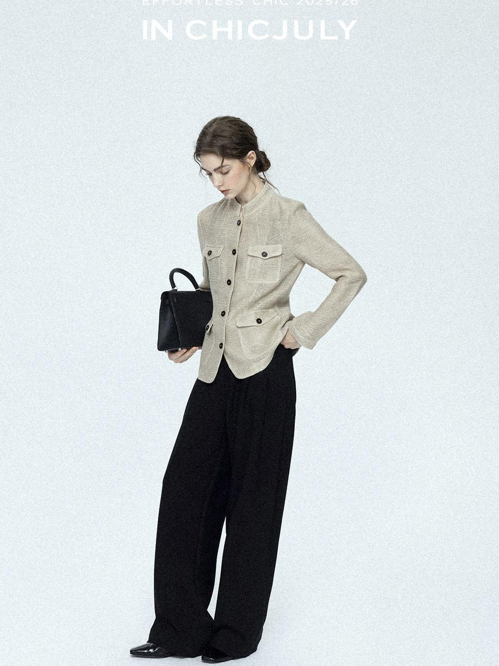 chicjuly Tailored Tapered Non Iron High Waist Women's Wool Lyocell Blend Wide-leg Pants