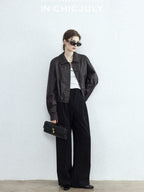 chicjuly Tailored Tapered Non Iron High Waist Women's Wool Lyocell Blend Wide-leg Pants