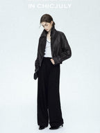 chicjuly Tailored Tapered Non Iron High Waist Women's Wool Lyocell Blend Wide-leg Pants