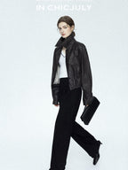 chicjuly Tailored Tapered Non Iron High Waist Women's Wool Lyocell Blend Wide-leg Pants