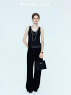 chicjuly Tailored Tapered Non Iron High Waist Women's Wool Lyocell Blend Wide-leg Pants