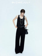 chicjuly Tailored Tapered Non Iron High Waist Women's Wool Lyocell Blend Wide-leg Pants