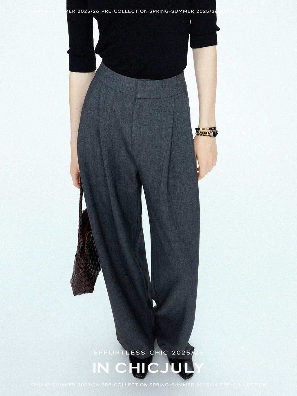 chicjuly Tailored Tapered Non Iron High Waist Women's Wool Lyocell Blend Wide-leg Pants