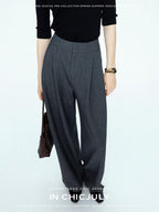 chicjuly Tailored Tapered Non Iron High Waist Women's Wool Lyocell Blend Wide-leg Pants