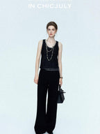 chicjuly Tailored Tapered Non Iron High Waist Women's Wool Lyocell Blend Wide-leg Pants
