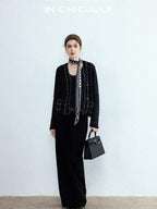 chicjuly Tailored Tapered Non Iron High Waist Women's Wool Lyocell Blend Wide-leg Pants