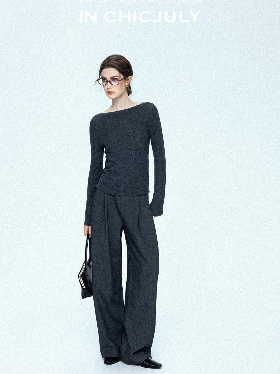 chicjuly Tailored Tapered Non Iron High Waist Women's Wool Lyocell Blend Wide-leg Pants