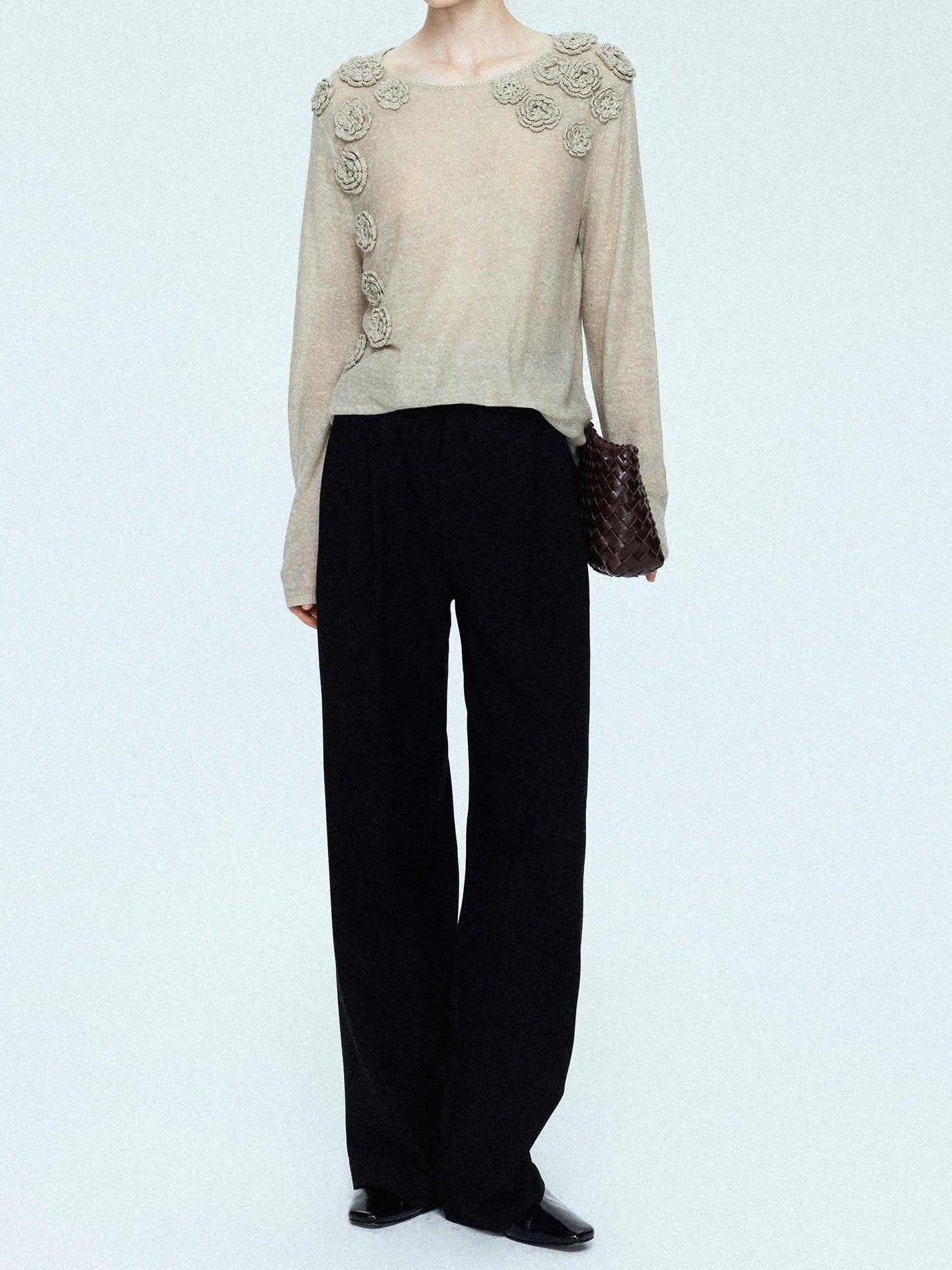 chicjuly Tailored Tapered Non Iron High Waist Women's Wool Lyocell Blend Wide-leg Pants