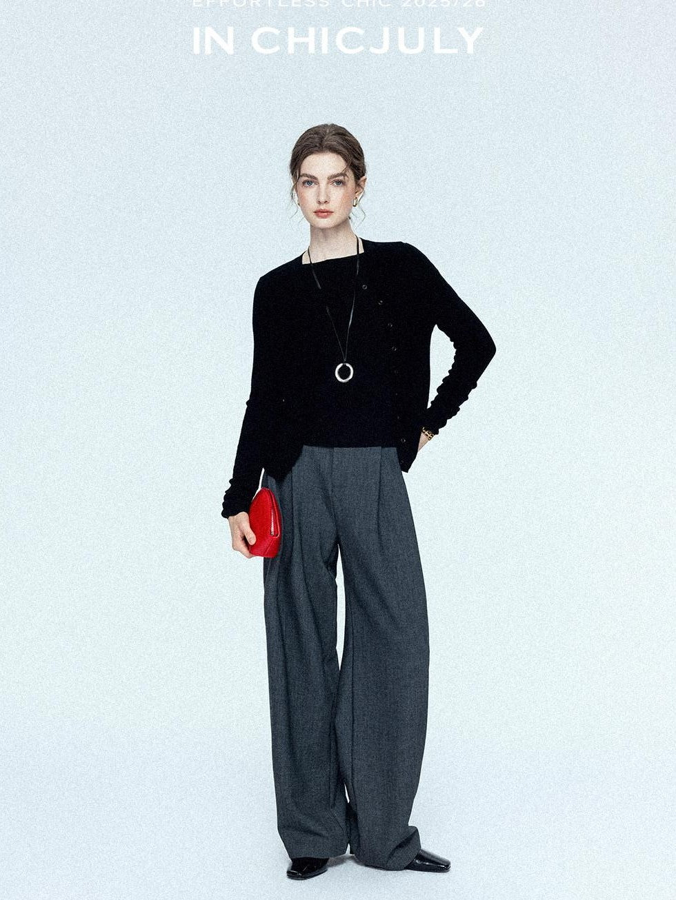 chicjuly Tailored Tapered Non Iron High Waist Women's Wool Lyocell Blend Wide-leg Pants