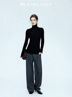 chicjuly Tailored Tapered Non Iron High Waist Women's Wool Lyocell Blend Wide-leg Pants