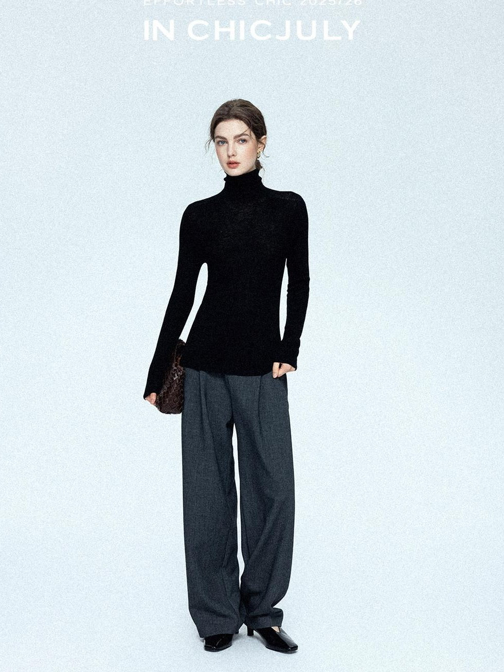 chicjuly Tailored Tapered Non Iron High Waist Women's Wool Lyocell Blend Wide-leg Pants