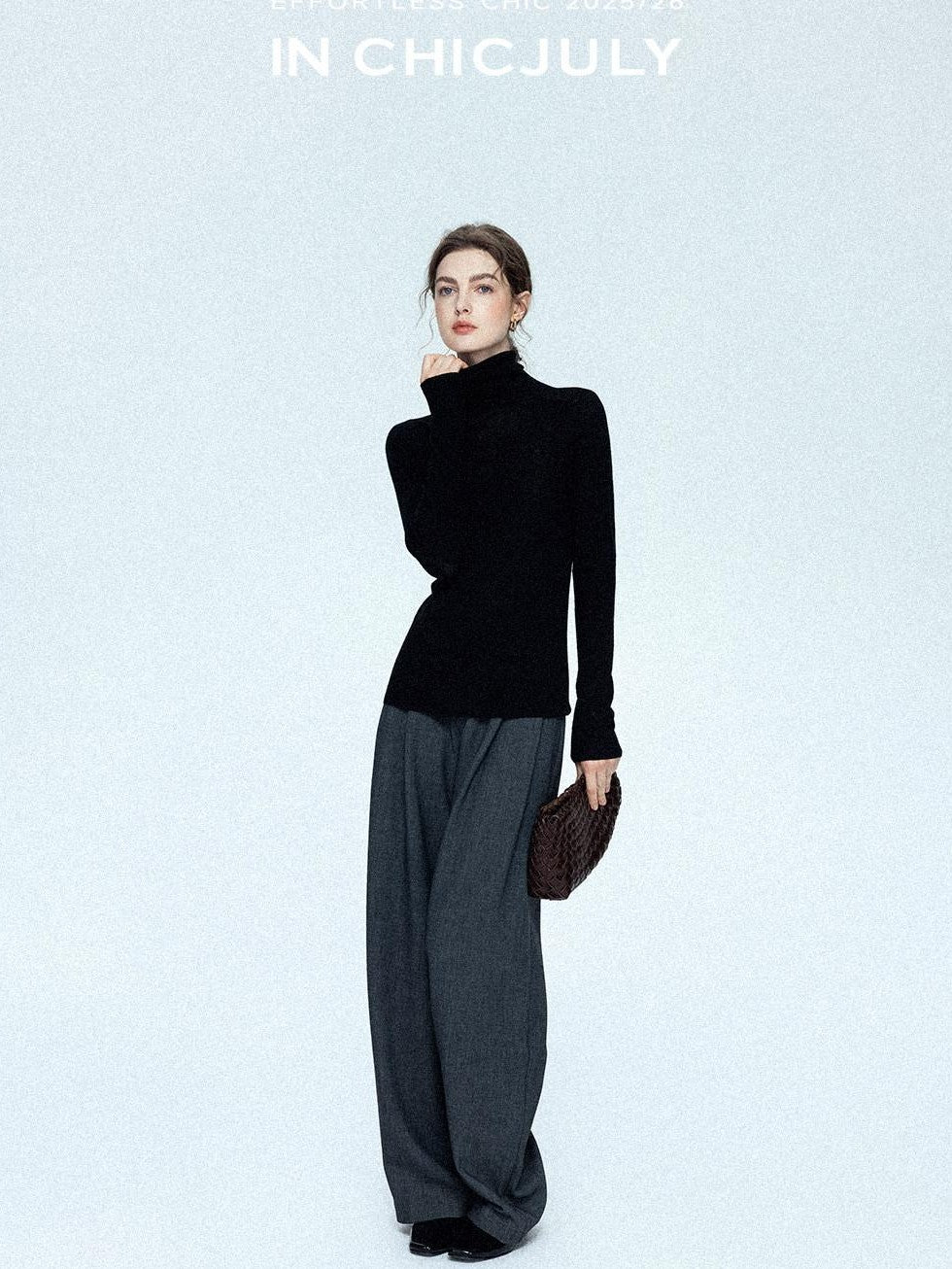 chicjuly Tailored Tapered Non Iron High Waist Women's Wool Lyocell Blend Wide-leg Pants