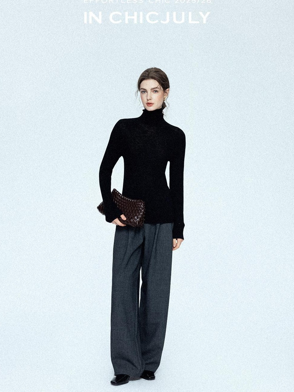 chicjuly Tailored Tapered Non Iron High Waist Women's Wool Lyocell Blend Wide-leg Pants