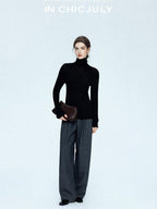 chicjuly Tailored Tapered Non Iron High Waist Women's Wool Lyocell Blend Wide-leg Pants