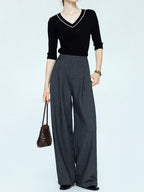 chicjuly Tailored Tapered Non Iron High Waist Women's Wool Lyocell Blend Wide-leg Pants