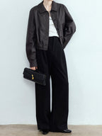 chicjuly Tailored Tapered Non Iron High Waist Women's Wool Lyocell Blend Wide-leg Pants