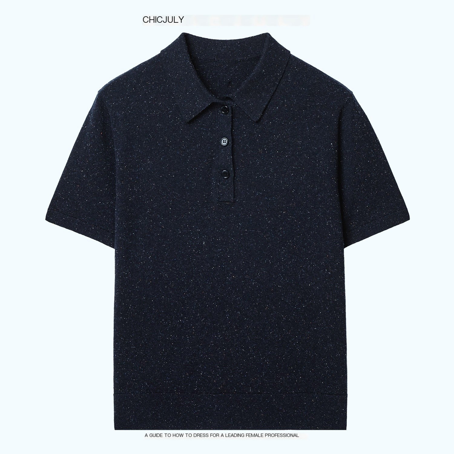 chicjuly Teal Triple Overlap Polo Knit Women's Silk Cotton Linen Short Sleeve T-shirts 1037448226823