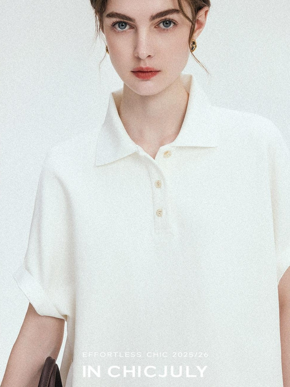 chicjuly Tenniscore Polo Collar Sweatshirt Short Sleeve Women's Cotton Top & Shorts Sets