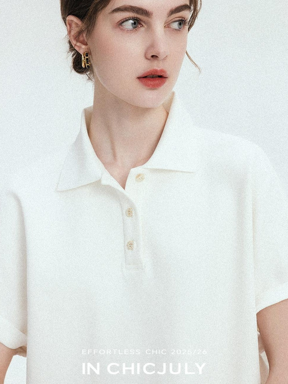 chicjuly Tenniscore Polo Collar Sweatshirt Short Sleeve Women's Cotton Top & Shorts Sets