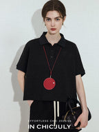 chicjuly Tenniscore Polo Collar Sweatshirt Short Sleeve Women's Cotton Top & Shorts Sets