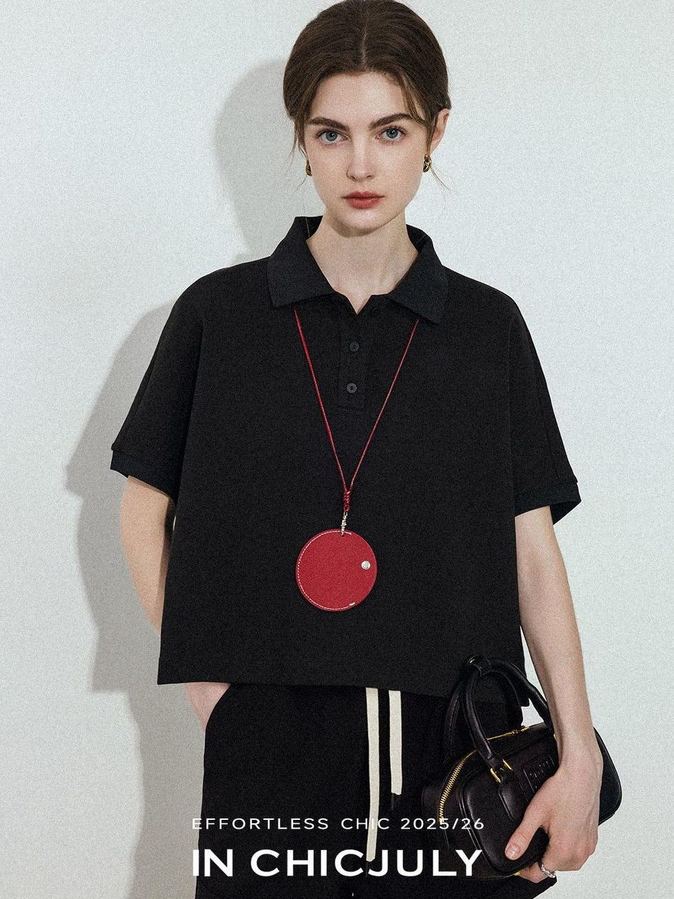 chicjuly Tenniscore Polo Collar Sweatshirt Short Sleeve Women's Cotton Top & Shorts Sets