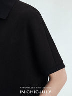 chicjuly Tenniscore Polo Collar Sweatshirt Short Sleeve Women's Cotton Top & Shorts Sets