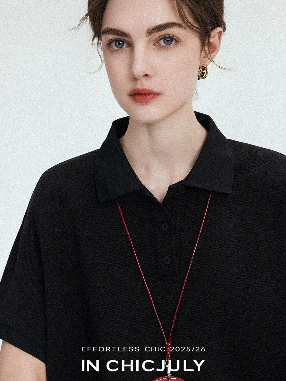 chicjuly Tenniscore Polo Collar Sweatshirt Short Sleeve Women's Cotton Top & Shorts Sets