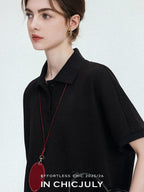chicjuly Tenniscore Polo Collar Sweatshirt Short Sleeve Women's Cotton Top & Shorts Sets