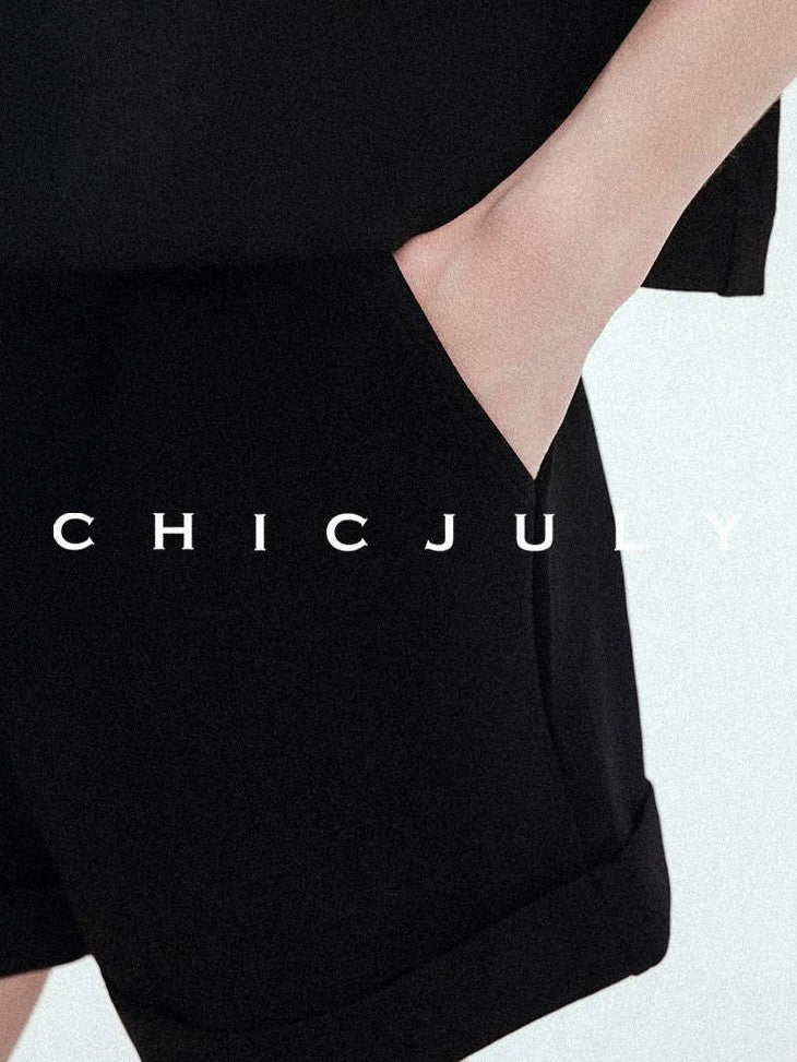 chicjuly Tenniscore Polo Collar Sweatshirt Short Sleeve Women's Cotton Top & Shorts Sets