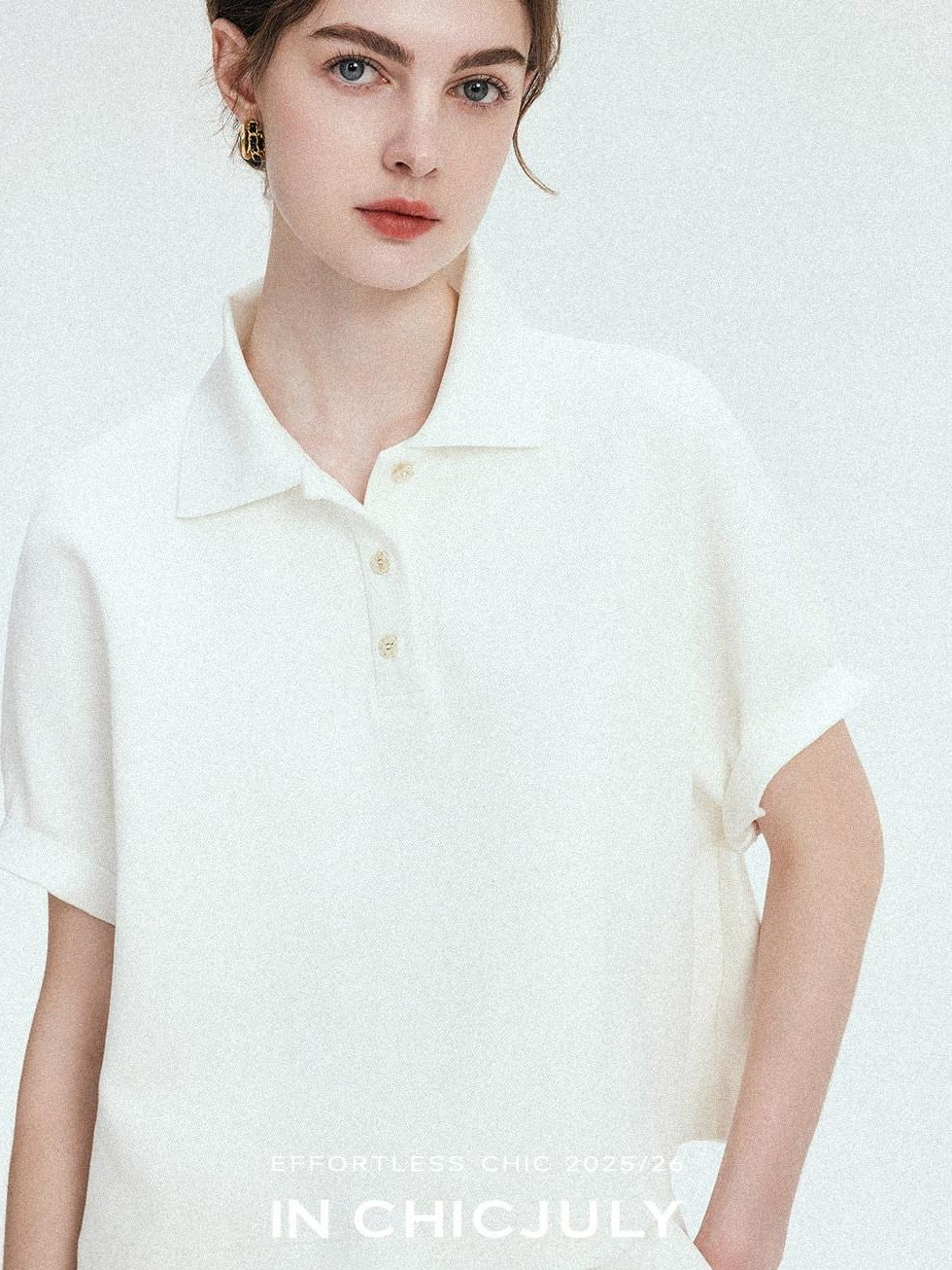 chicjuly Tenniscore Polo Collar Sweatshirt Short Sleeve Women's Cotton Top & Shorts Sets