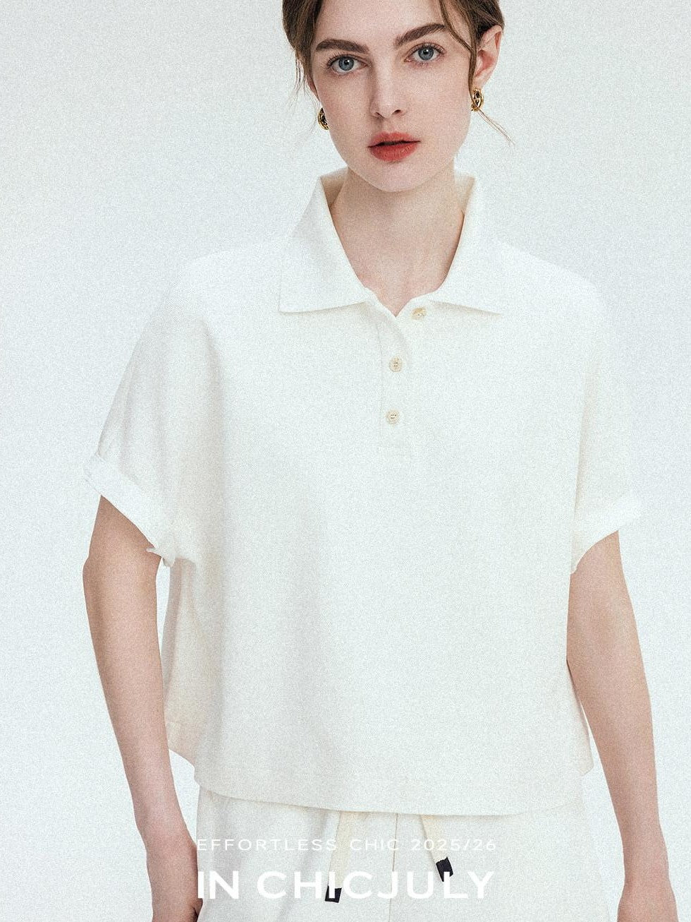 chicjuly Tenniscore Polo Collar Sweatshirt Short Sleeve Women's Cotton Top & Shorts Sets