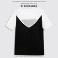 chicjuly Textured Breathable Colorblock Patchwork Women's Lyocell Cotton Blouses 930417967238
