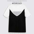 chicjuly Textured Breathable Colorblock Patchwork Women's Lyocell Cotton Blouses 930417967238