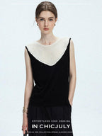 chicjuly Textured Breathable Colorblock Patchwork Women's Lyocell Cotton Blouses