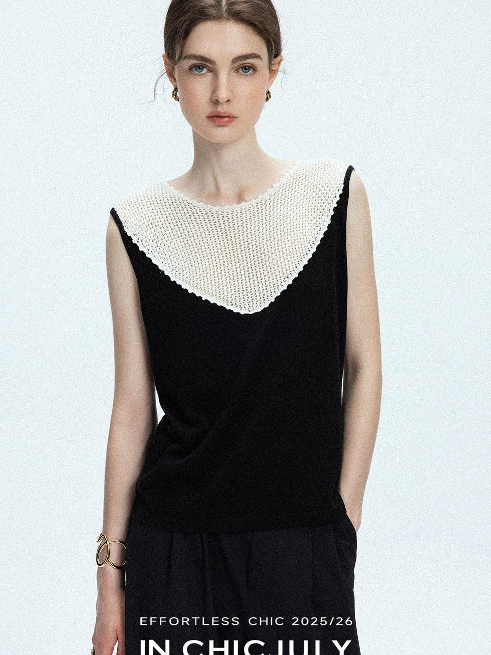 chicjuly Textured Breathable Colorblock Patchwork Women's Lyocell Cotton Blouses