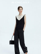 chicjuly Textured Breathable Colorblock Patchwork Women's Lyocell Cotton Blouses