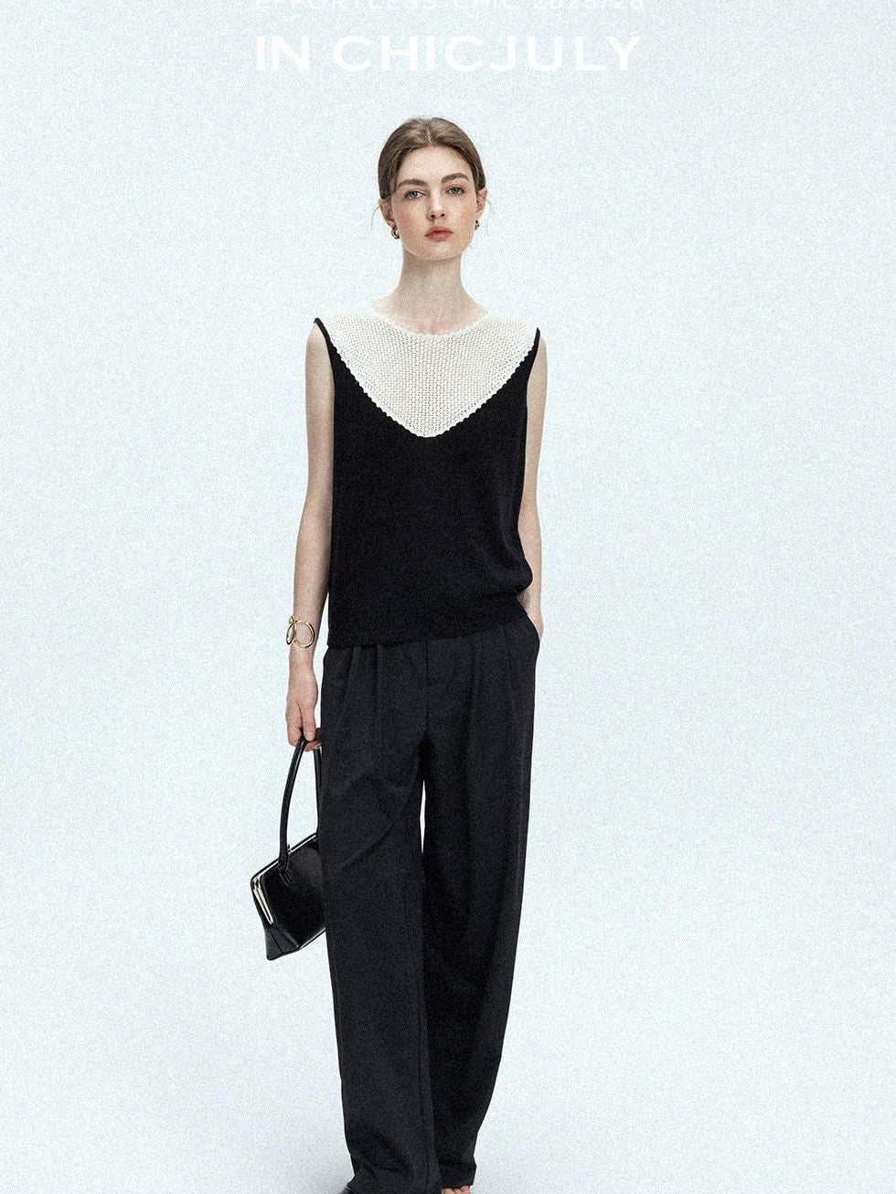 chicjuly Textured Breathable Colorblock Patchwork Women's Lyocell Cotton Blouses