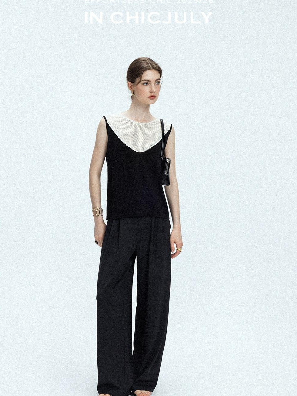 chicjuly Textured Breathable Colorblock Patchwork Women's Lyocell Cotton Blouses