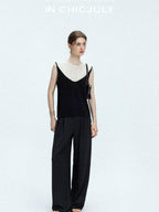 chicjuly Textured Breathable Colorblock Patchwork Women's Lyocell Cotton Blouses