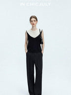 chicjuly Textured Breathable Colorblock Patchwork Women's Lyocell Cotton Blouses